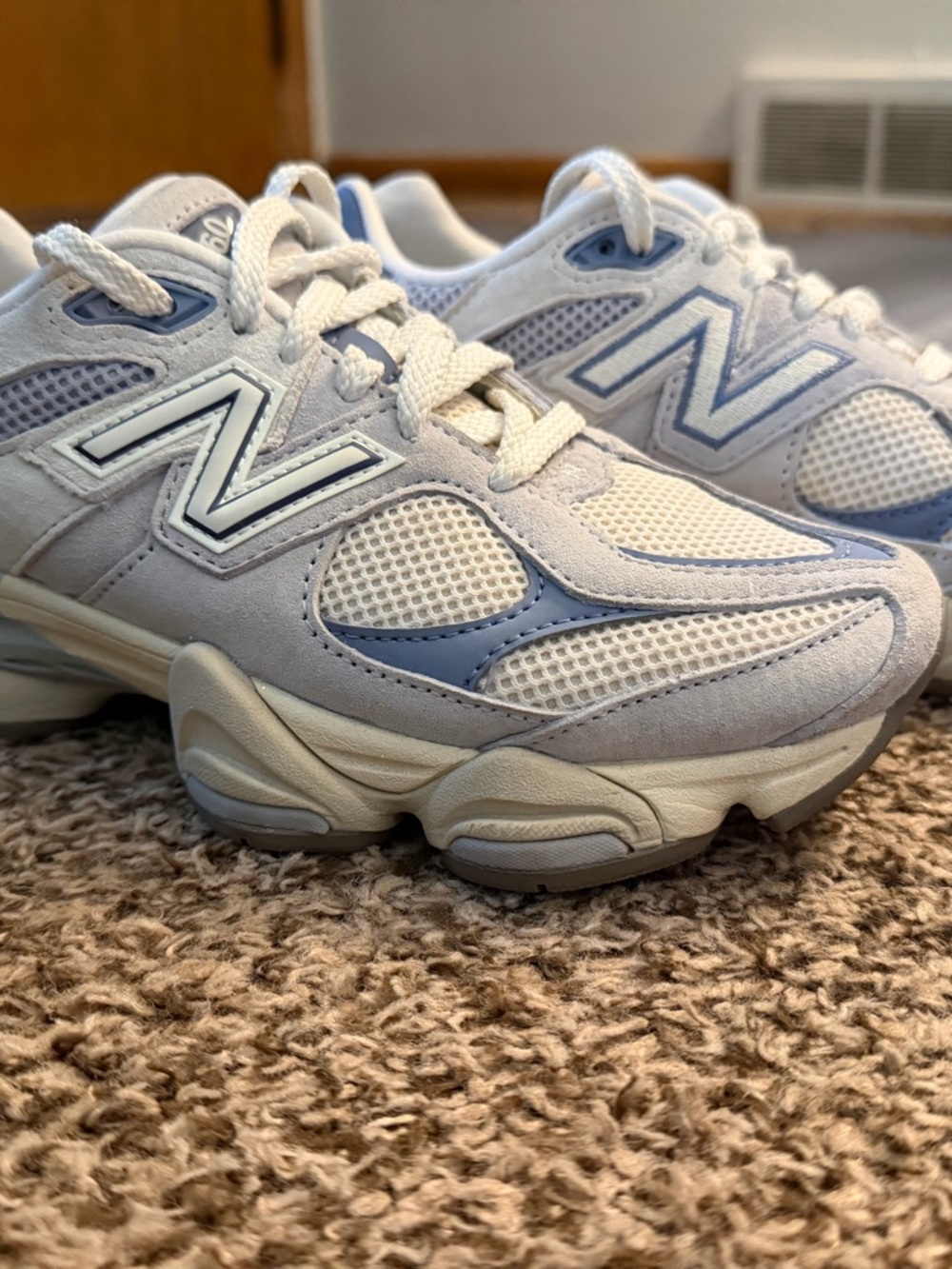 New Balance Grey and Pale Blue Retro Running Sneakers
